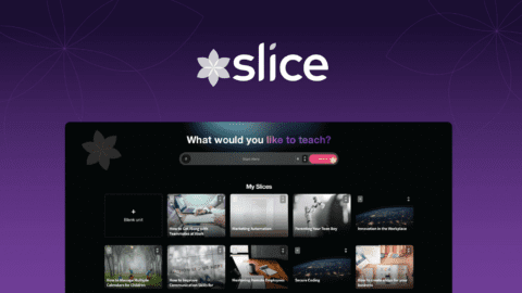 Image of the Slice Knowledge dashboard displaying module templates and options: "Screenshot of the Slice Knowledge dashboard interface showing module templates and content creation tools."