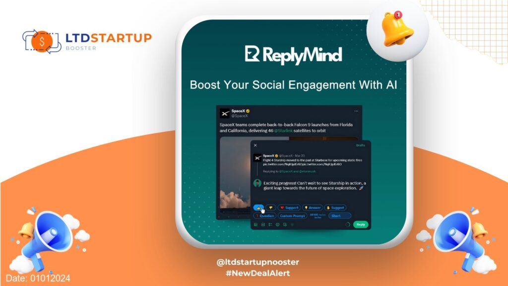 New LTD Alert - ReplyMind : Elevate Your Social Media Engagement with AI-Powered Replies cover