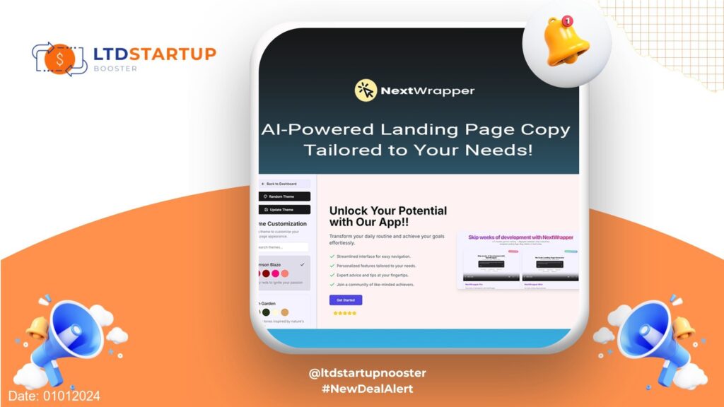 New LTD Alert - NextWrapper: The No-Code AI-Powered Landing Page Generator for Fast SaaS Development and Customizable Templates cover