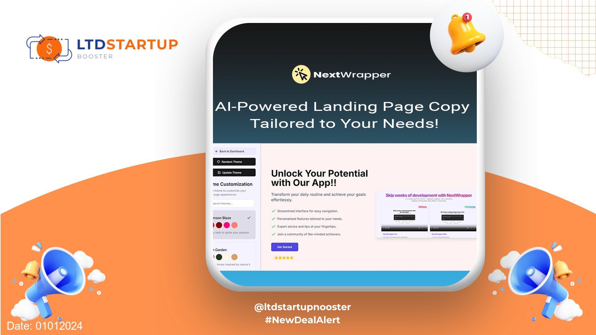 New LTD Alert - NextWrapper: The No-Code AI-Powered Landing Page Generator for Fast SaaS Development and Customizable Templates cover