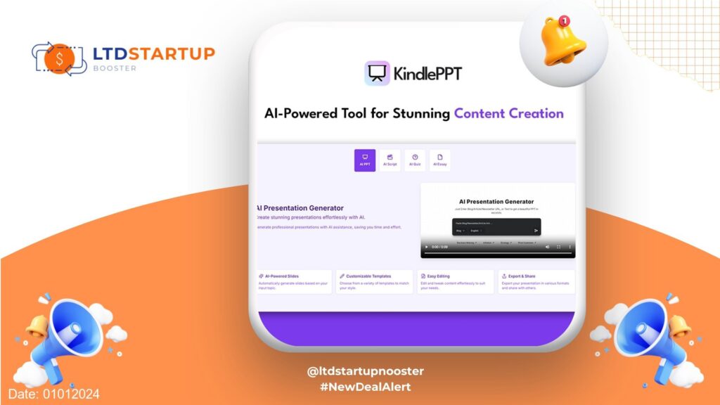 New LTD Alert - KindlePPT: AI-Powered Content Creation Tool cover